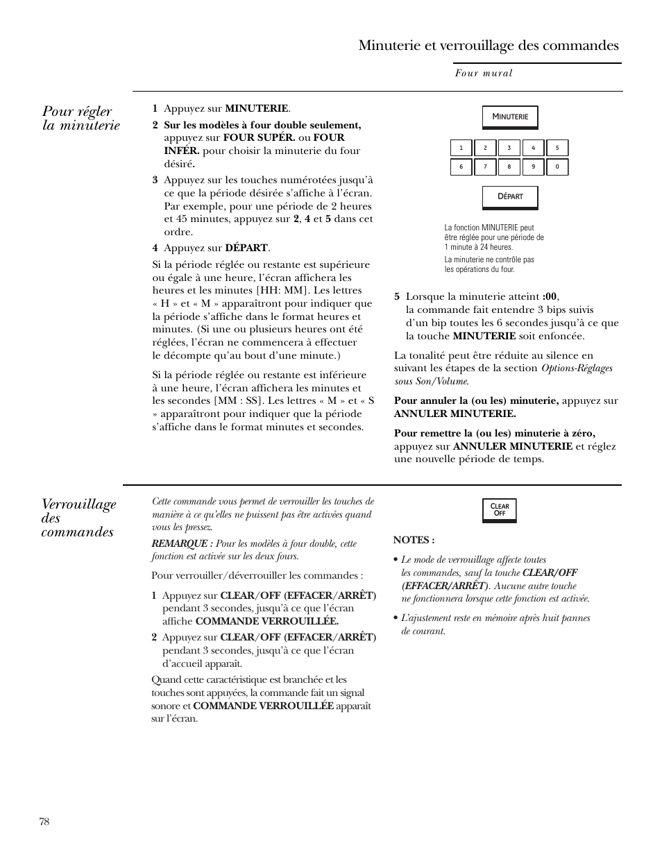 Minuterie de cuisine, Verrouillage des commandes, Minuterie et verrouillage des commandes | GE ZET2R User Manual | Page 78 / 156