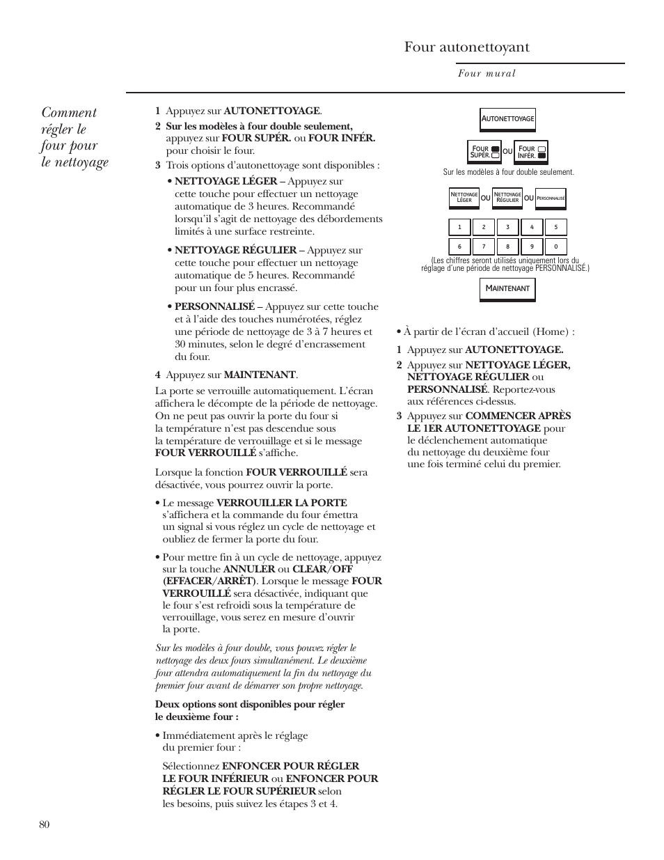 Four autonettoyant, Comment régler le four pour le nettoyage | GE ZET2R User Manual | Page 80 / 156