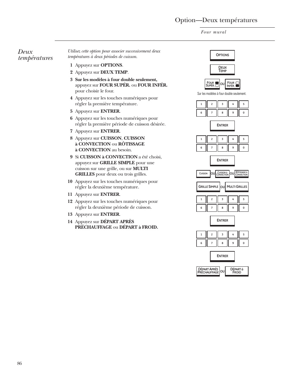 Option de réglage de deux températures, Option—deux températures, Deux températures | Four mural | GE ZET2R User Manual | Page 86 / 156