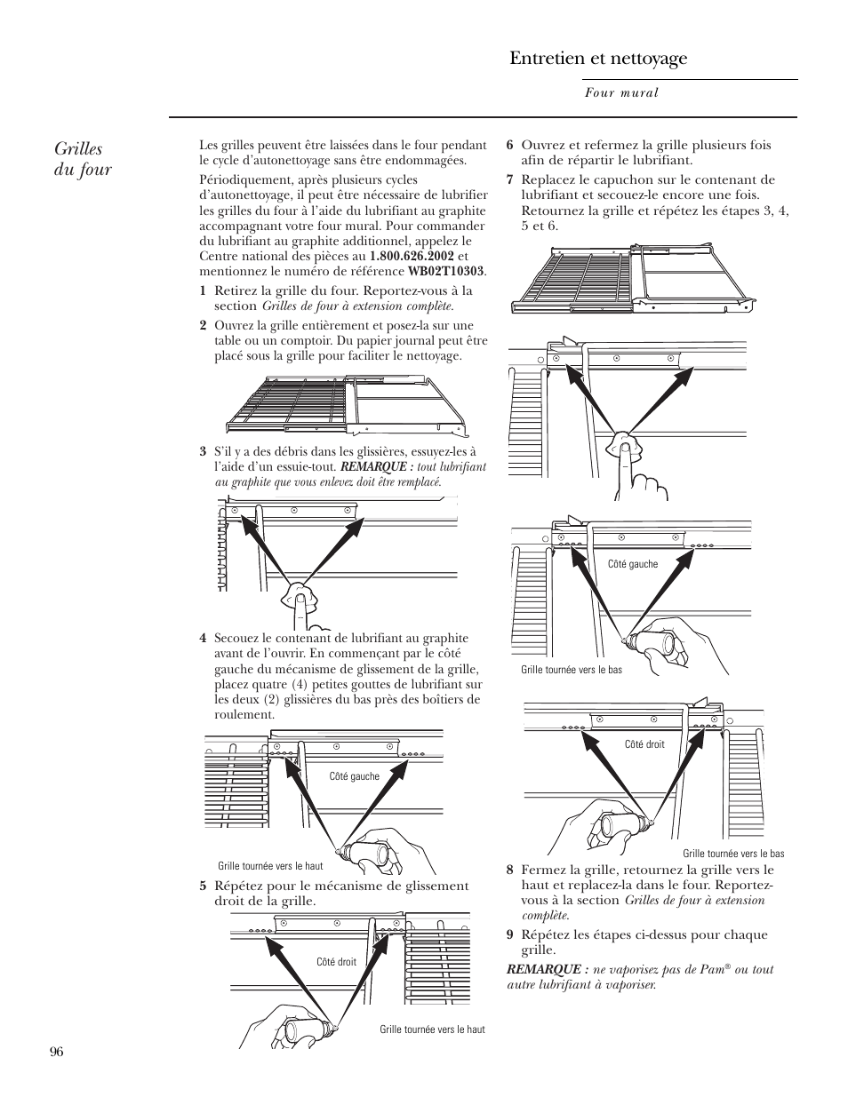 Grilles, Grilles du four, Entretien et nettoyage | GE ZET2R User Manual | Page 96 / 156