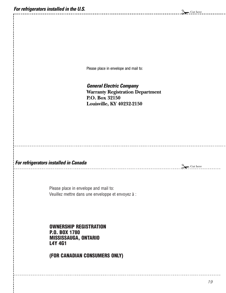 Product registration(canadian), Product registration (canadian) , 20 | GE 197D5226P005 User Manual | Page 19 / 64