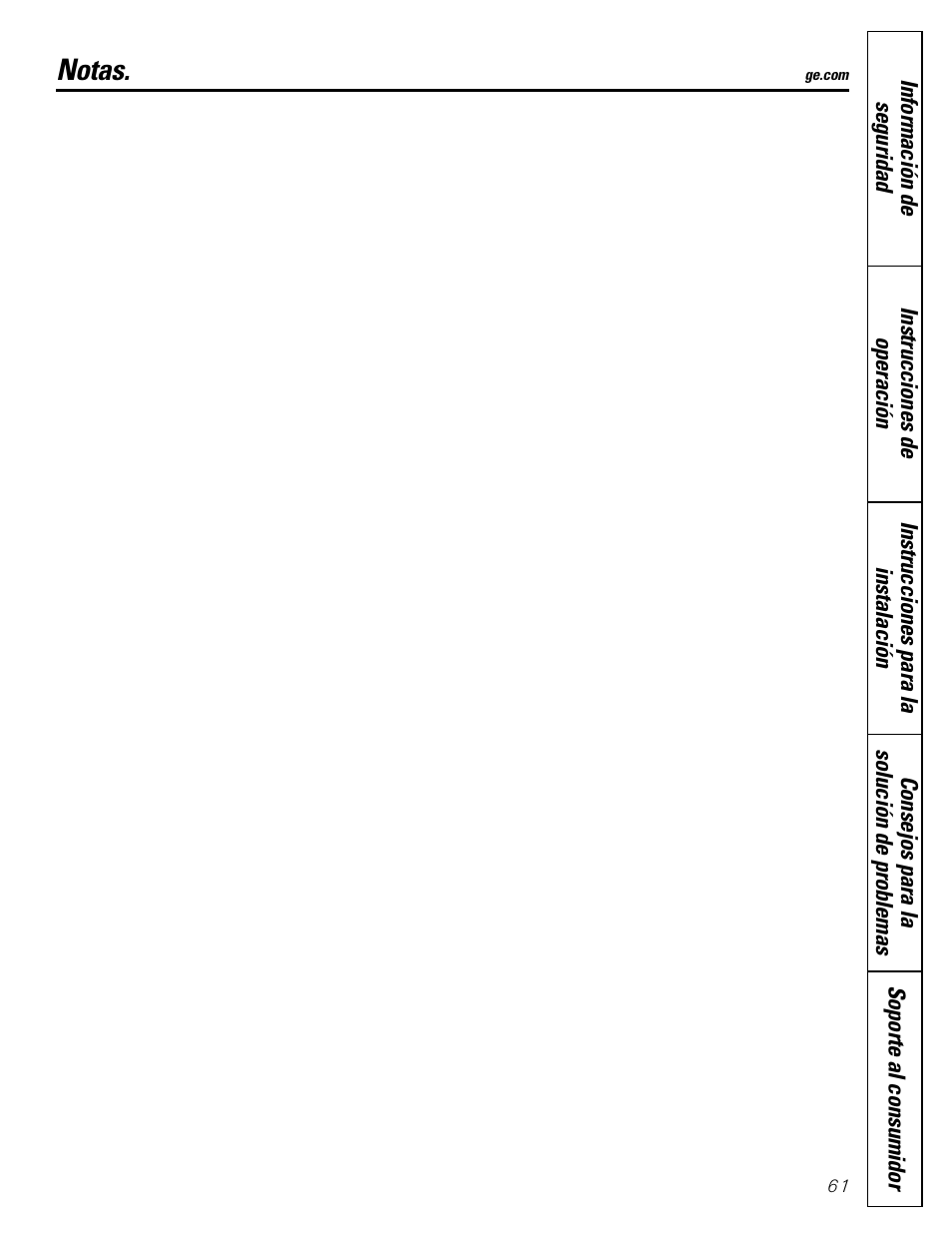 Notas | GE 197D5226P005 User Manual | Page 61 / 64