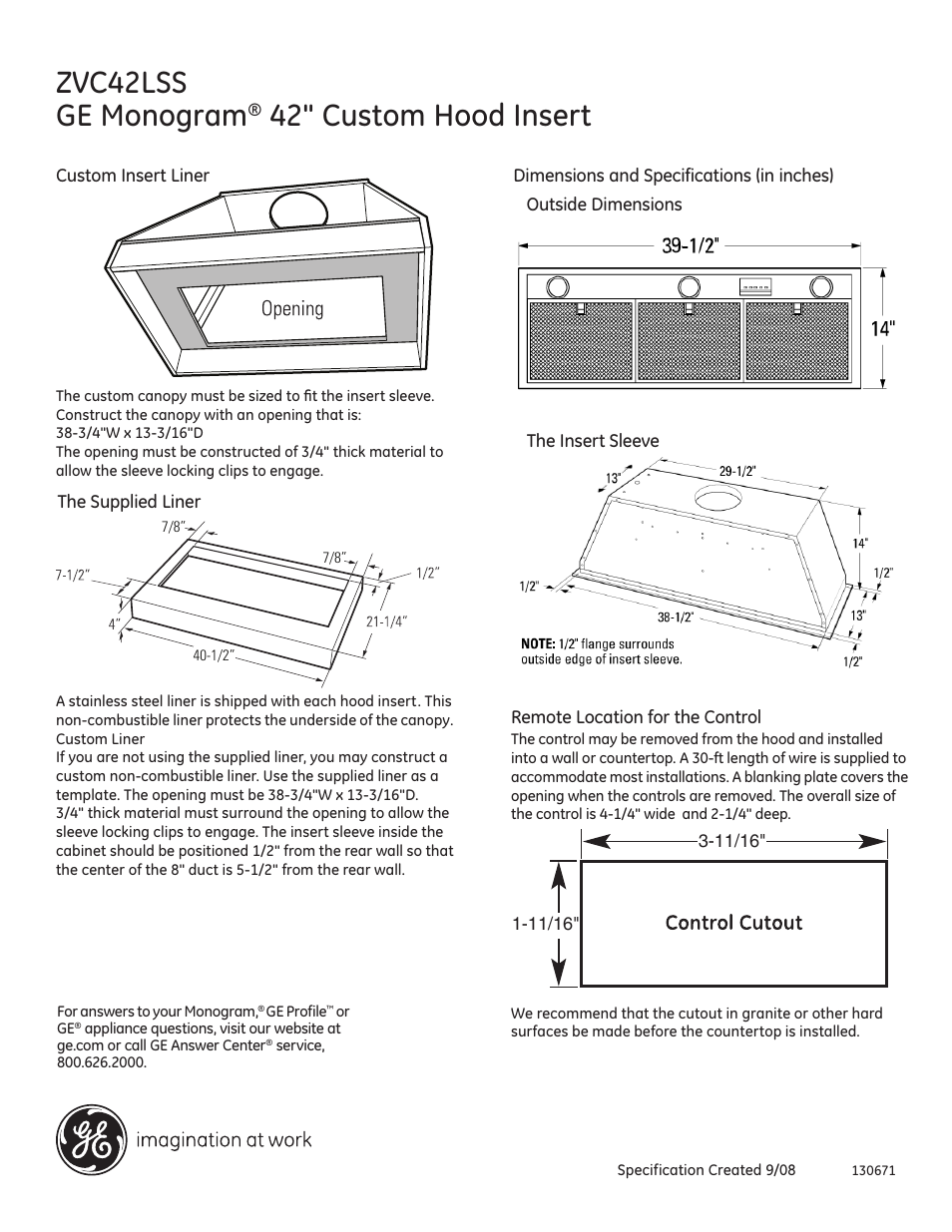 GE Monogram ZVC42LSS User Manual | 2 pages