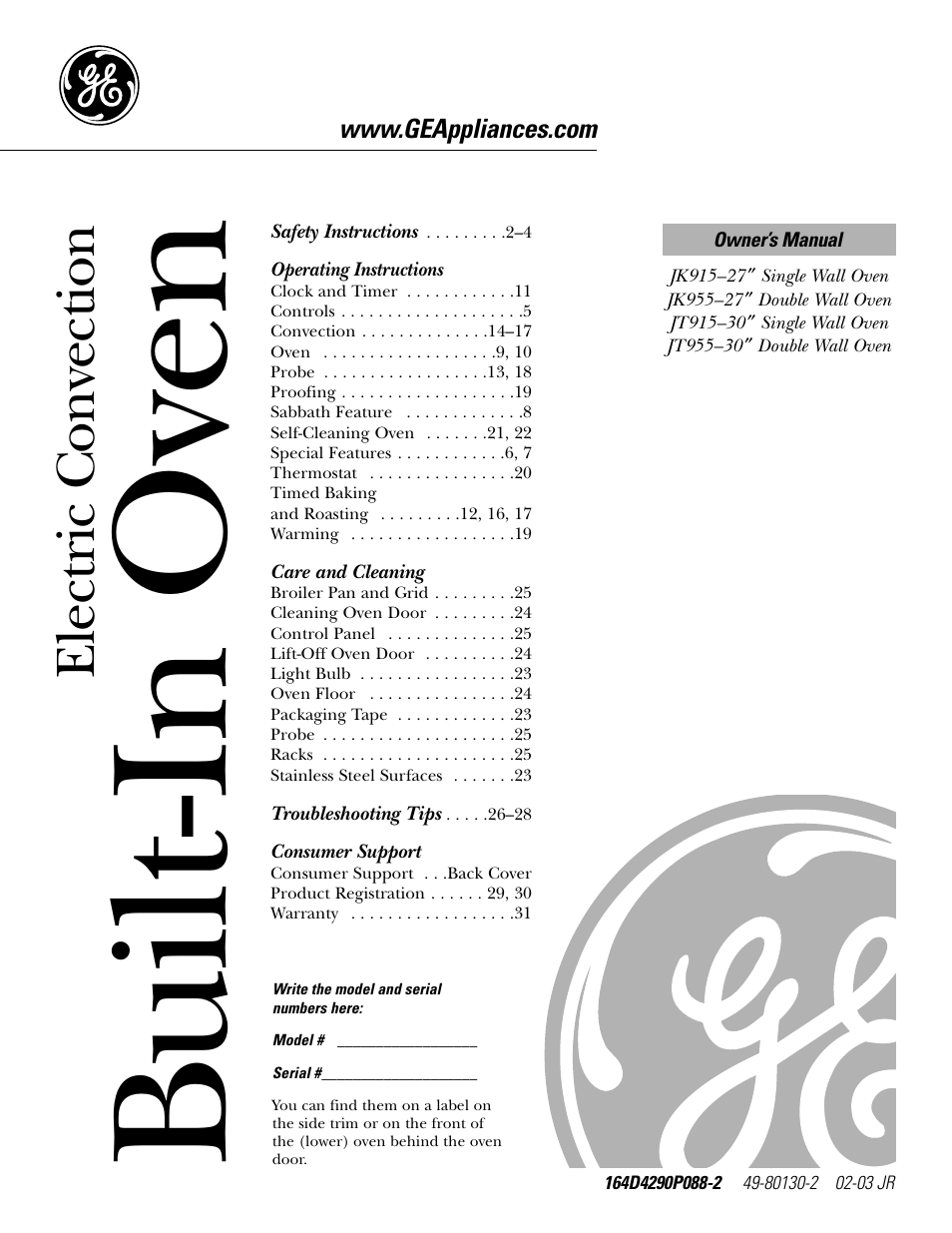 GE JK91527 User Manual | 32 pages