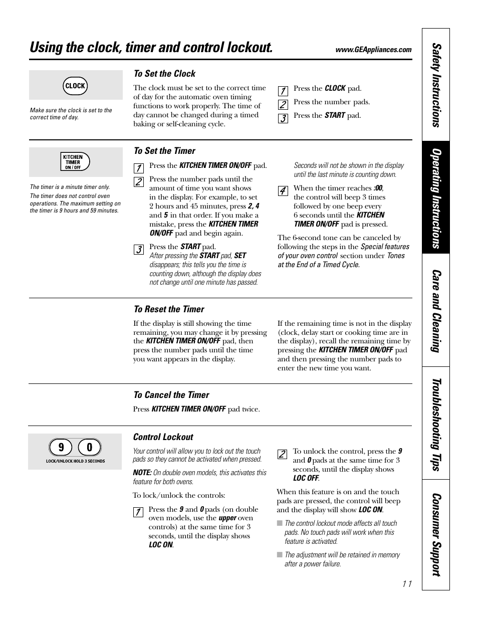 Clock and timer, Using the clock, timer and control lockout | GE JK91527 User Manual | Page 11 / 32