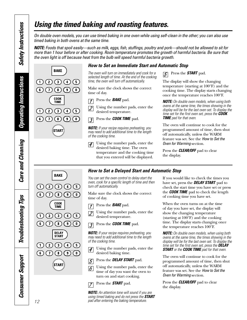 Timed baking and roasting, Timed baking and roasting , 16, 17, Using the timed baking and roasting features | GE JK91527 User Manual | Page 12 / 32