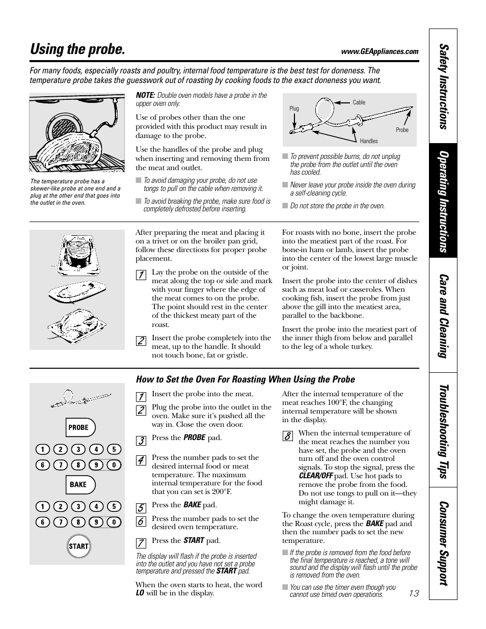 Probe, Probe , 18, Using the probe | GE JK91527 User Manual | Page 13 / 32