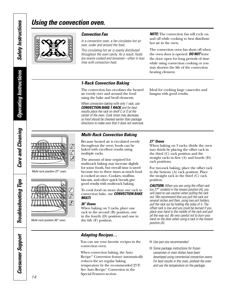Convection, Convection –17, Using the convection oven | GE JK91527 User Manual | Page 14 / 32