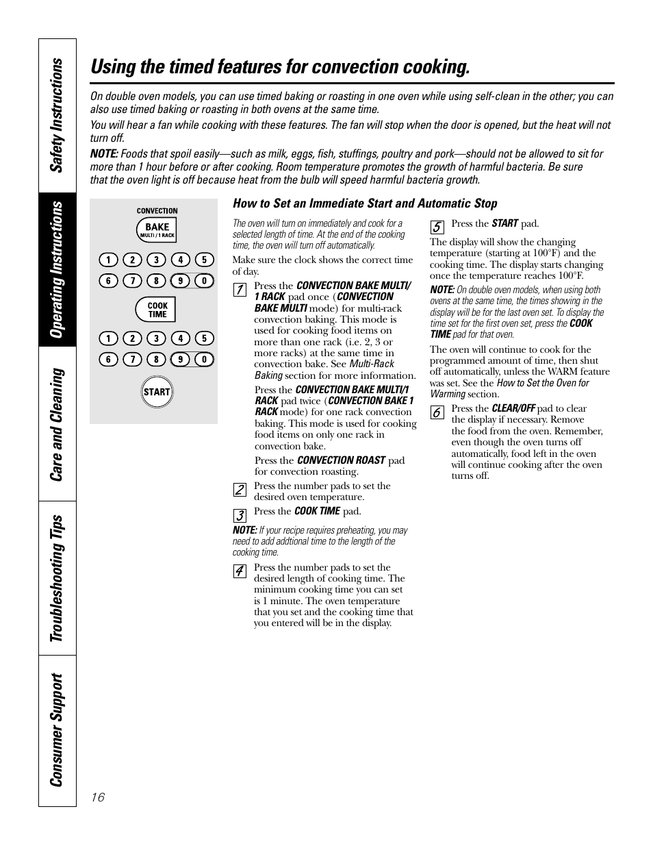 Using the timed features for convection cooking | GE JK91527 User Manual | Page 16 / 32