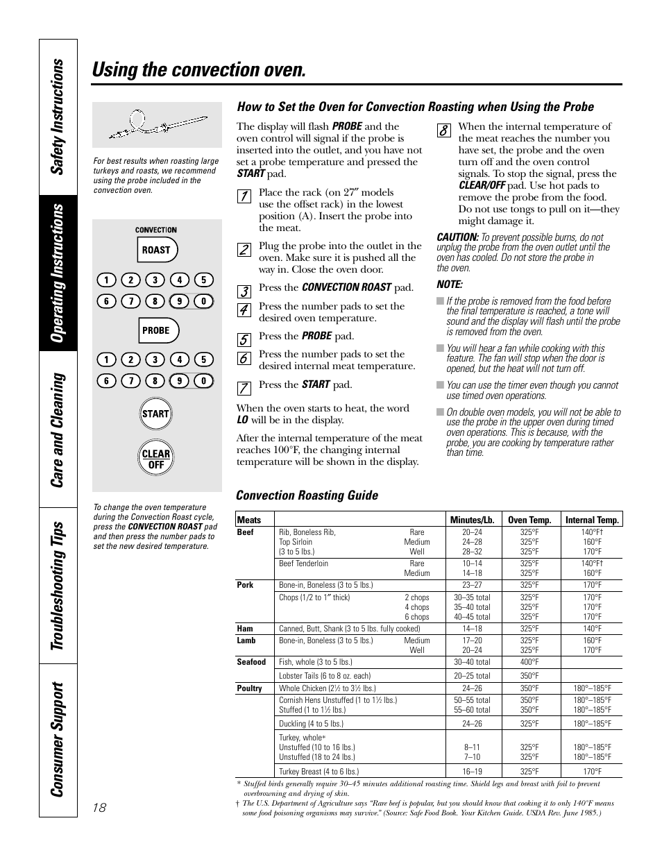 Using the convection oven, Convection roasting guide | GE JK91527 User Manual | Page 18 / 32