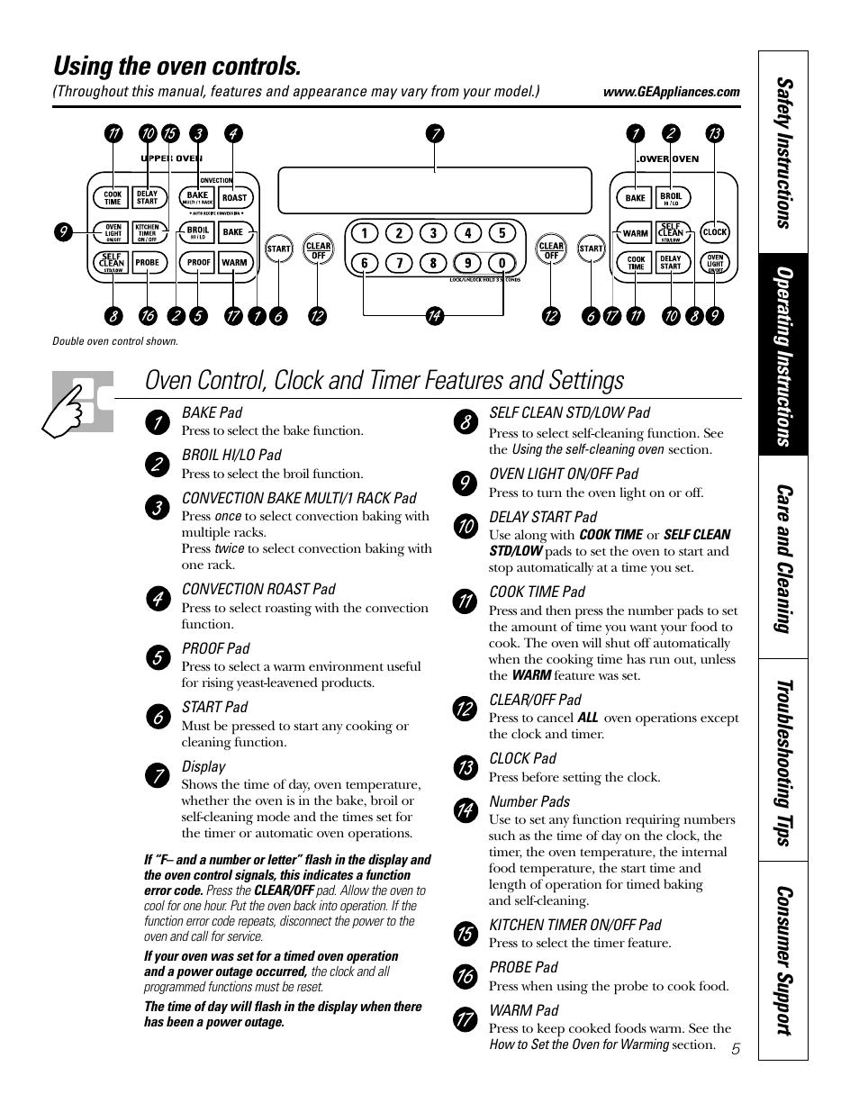 Controls, Using the oven controls | GE JK91527 User Manual | Page 5 / 32