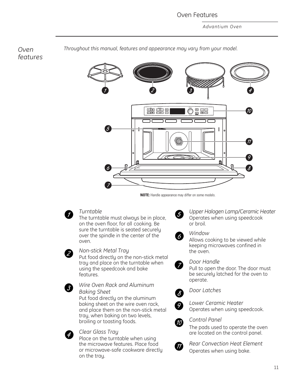 Oven features | GE Profile Advantium PSB1000 User Manual | Page 11 / 72