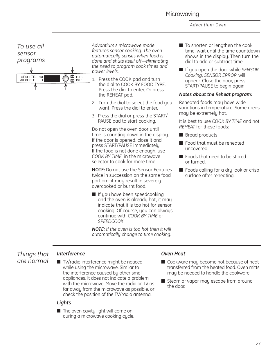 Things that are normal, Microwaving | GE Profile Advantium PSB1000 User Manual | Page 27 / 72