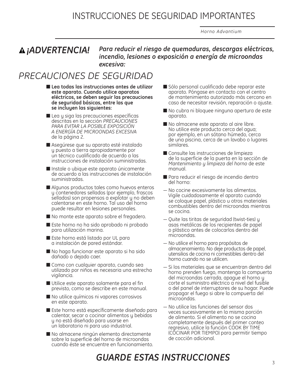 Advertencia! precauciones de seguridad | GE Profile Advantium PSB1000 User Manual | Page 39 / 72