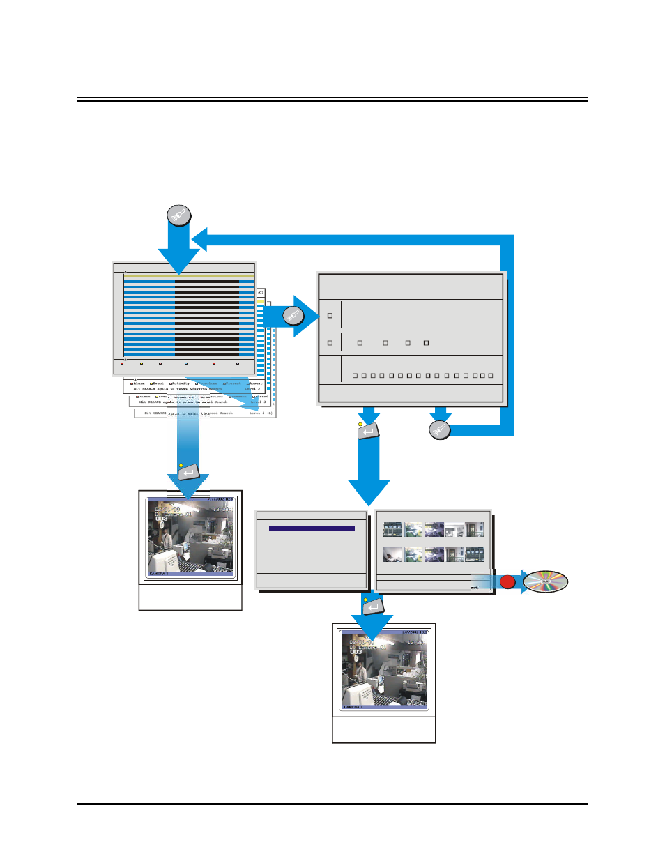 Searching, Play back, Search filters | Play back search results search results, Disk analysis screen, Search button | GE Digital Video Multiplexer Recorder User Manual | Page 57 / 75