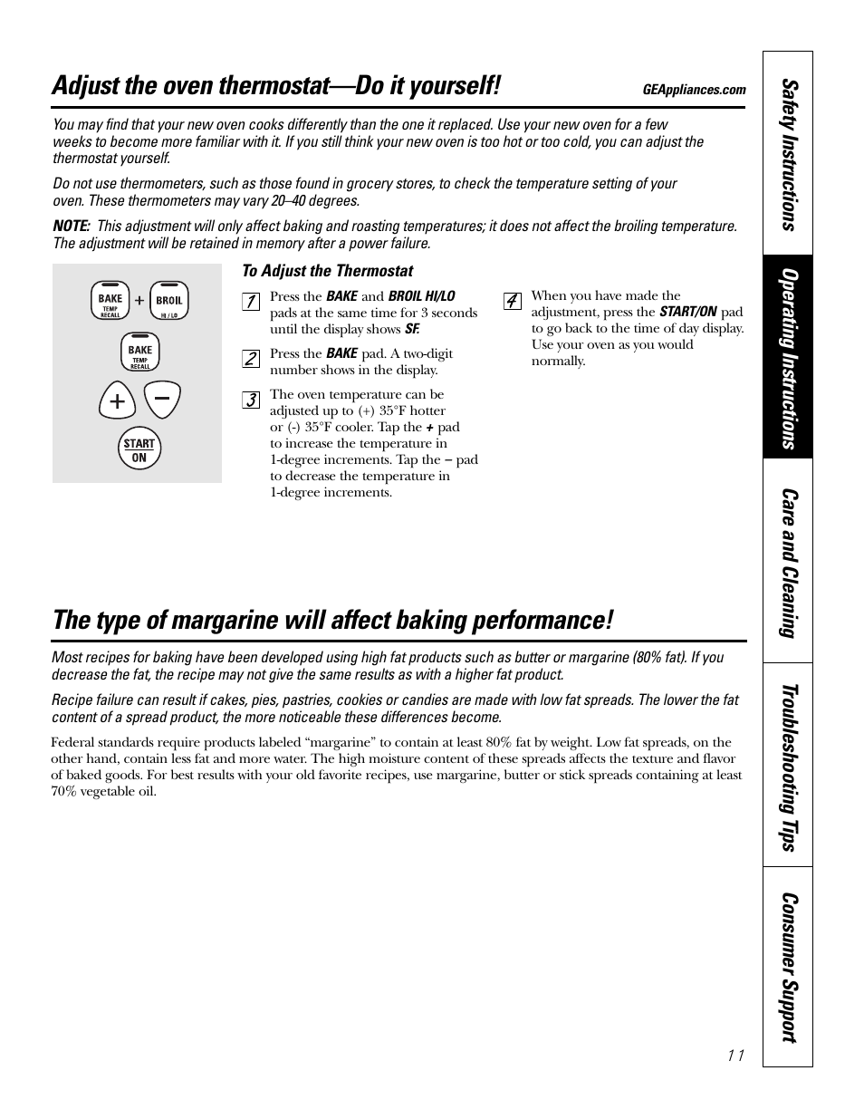 Thermostat, Adjust the oven thermostat—do it yourself | GE JKS1027 User Manual | Page 11 / 44