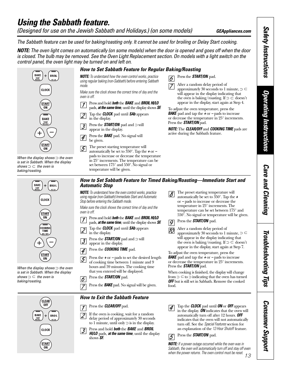 Sabbath feature, Using the sabbath feature | GE JKS1027 User Manual | Page 13 / 44