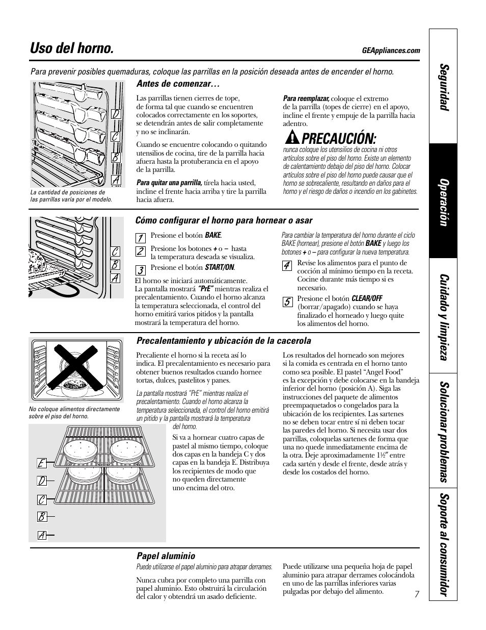 Horno, Horno , 8, Precaución | Uso del horno | GE JKS1027 User Manual | Page 29 / 44