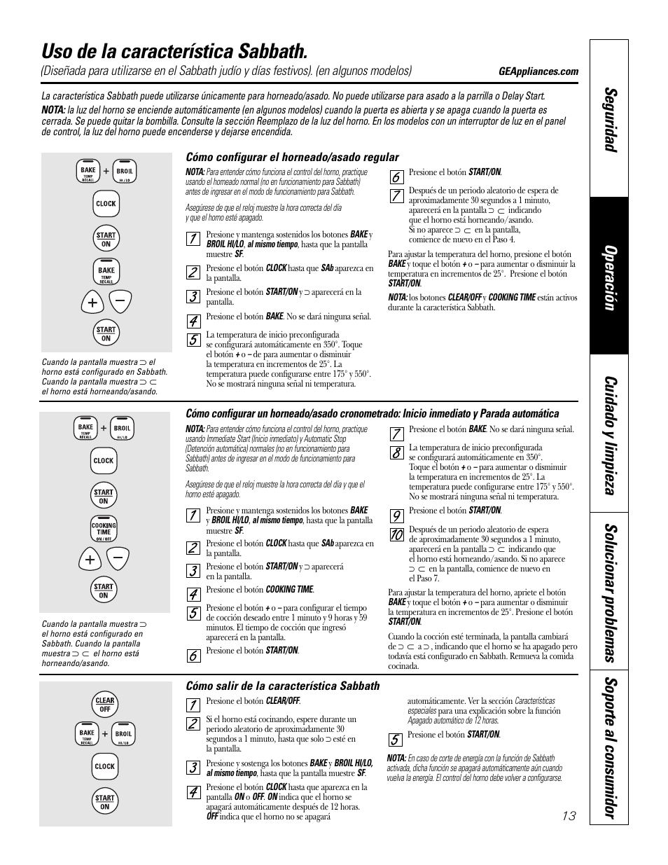 Modo sabbath, Uso de la característica sabbath | GE JKS1027 User Manual | Page 35 / 44