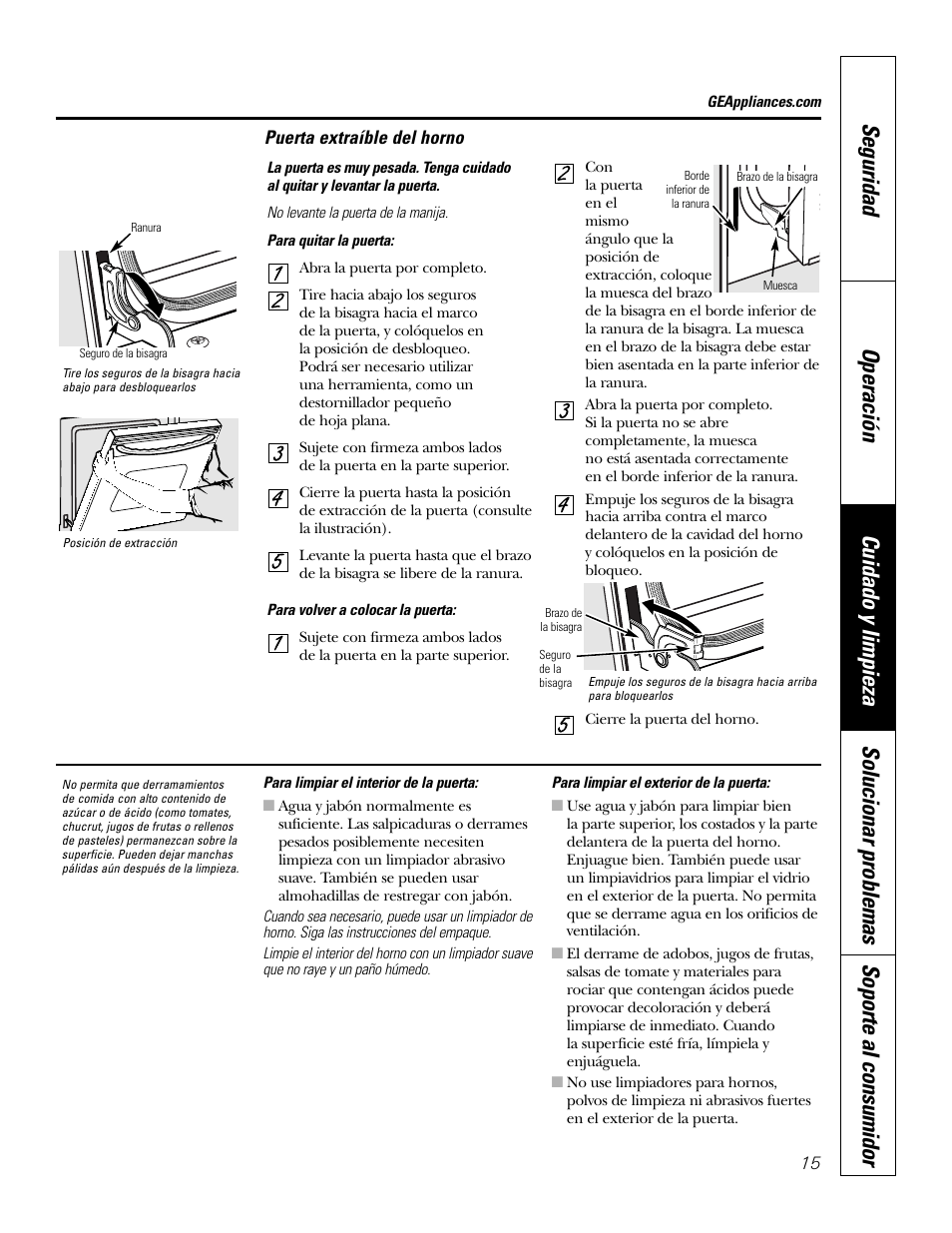 Puerta del horno de levantar | GE JKS1027 User Manual | Page 37 / 44