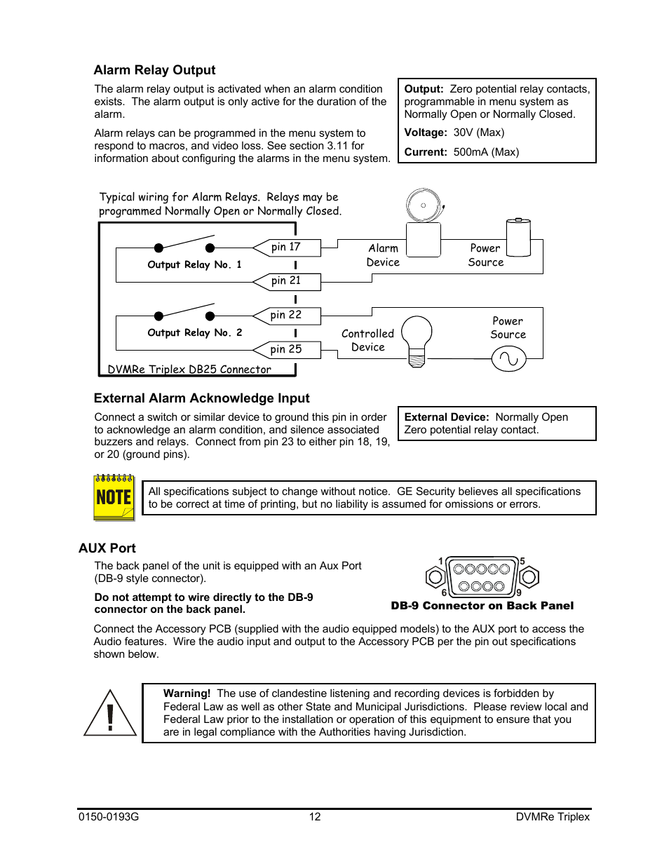GE Security DVMRe Triplex 0150-0193G User Manual | Page 12 / 94