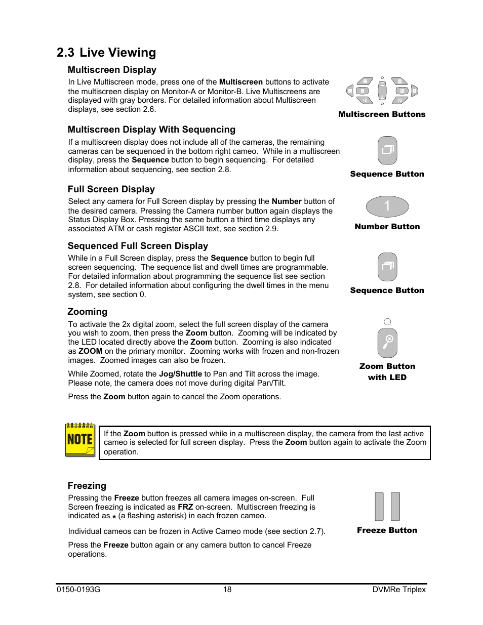 3 live viewing | GE Security DVMRe Triplex 0150-0193G User Manual | Page 18 / 94