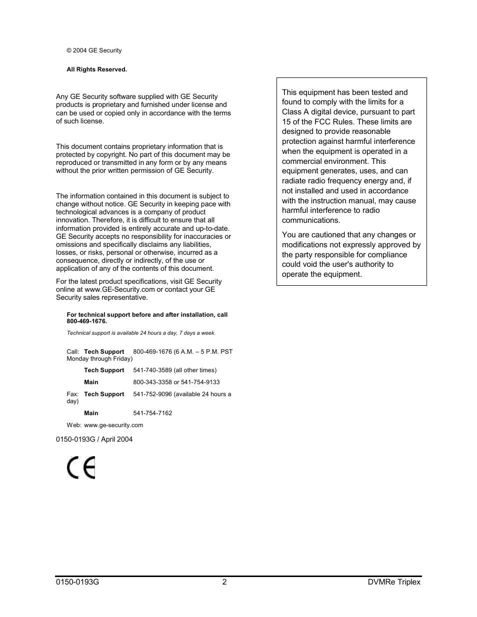 GE Security DVMRe Triplex 0150-0193G User Manual | Page 2 / 94