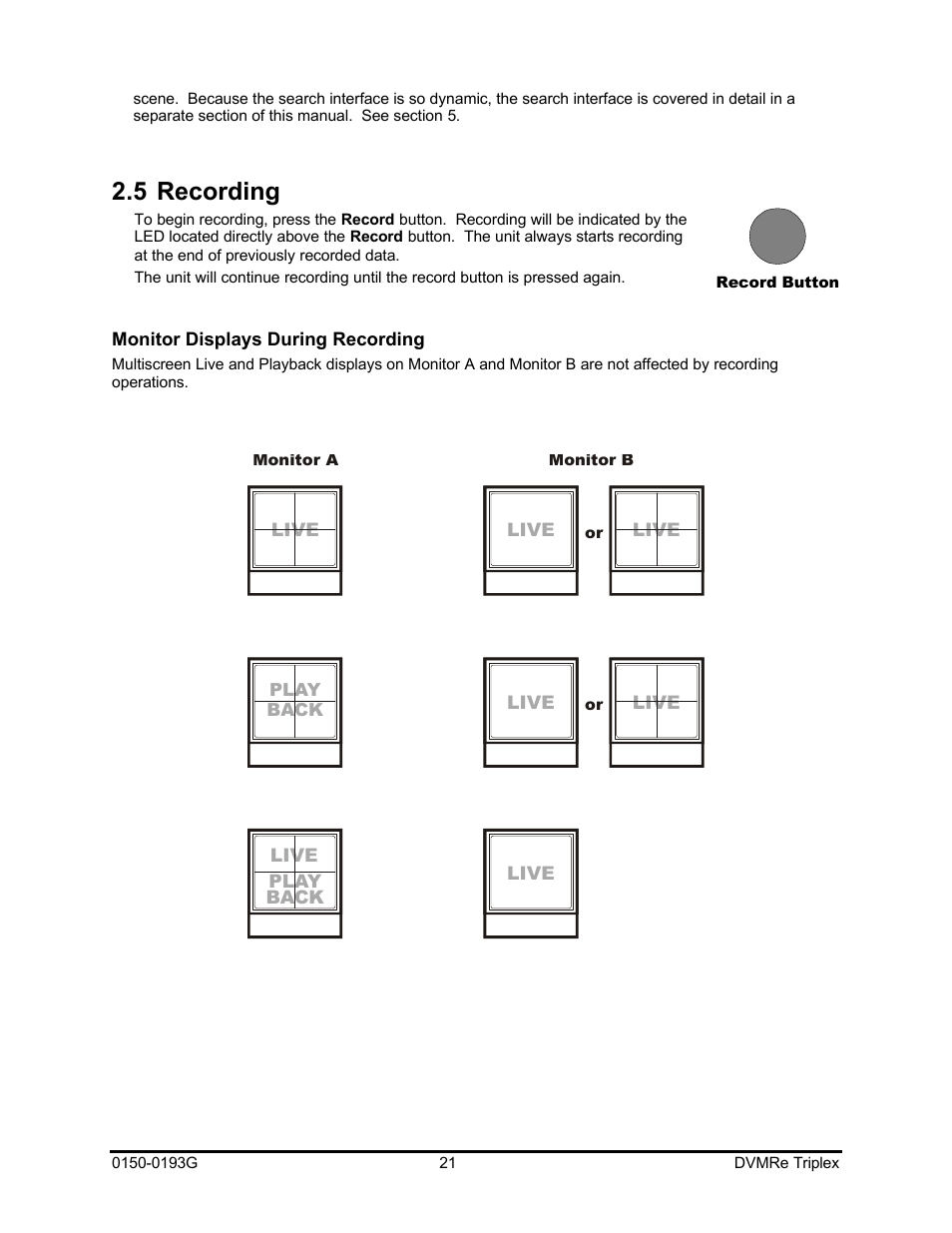 5 recording | GE Security DVMRe Triplex 0150-0193G User Manual | Page 21 / 94