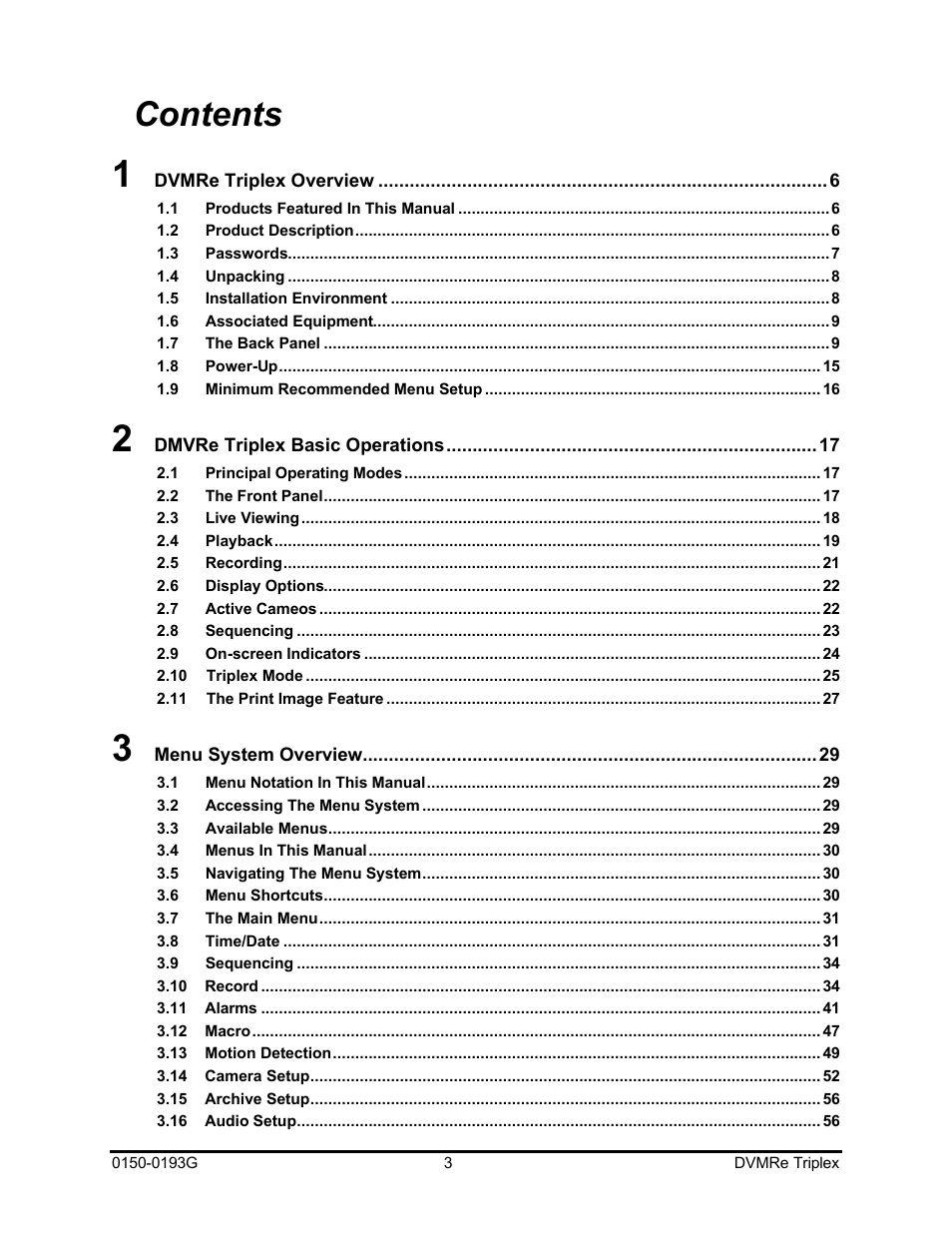 GE Security DVMRe Triplex 0150-0193G User Manual | Page 3 / 94