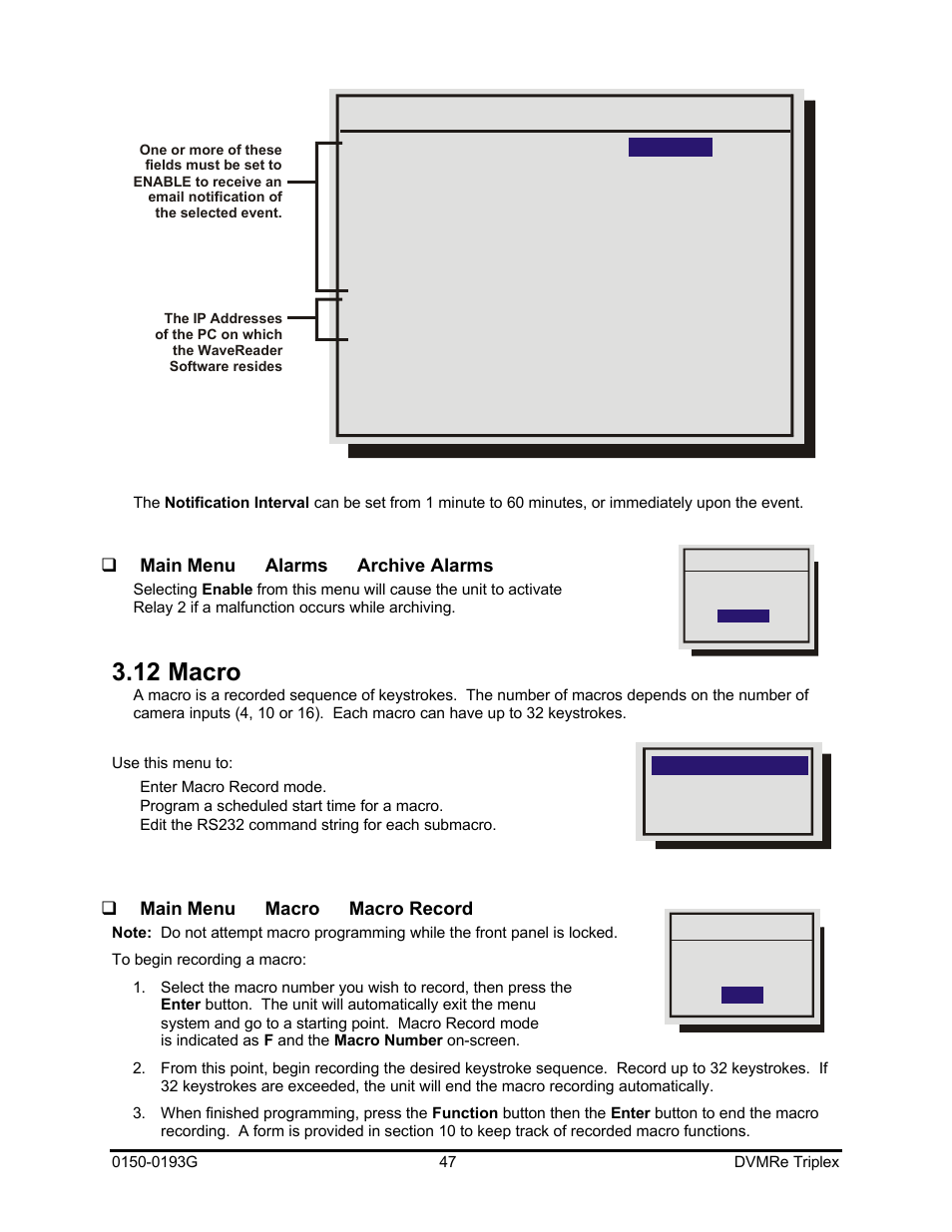 12 macro | GE Security DVMRe Triplex 0150-0193G User Manual | Page 47 / 94