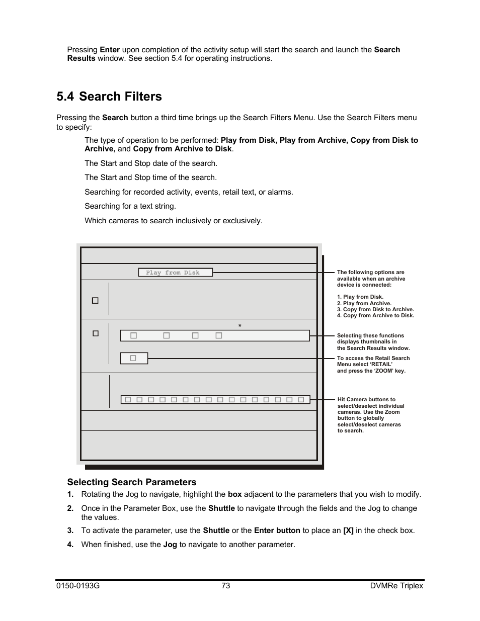 4 search filters, Selecting search parameters | GE Security DVMRe Triplex 0150-0193G User Manual | Page 73 / 94