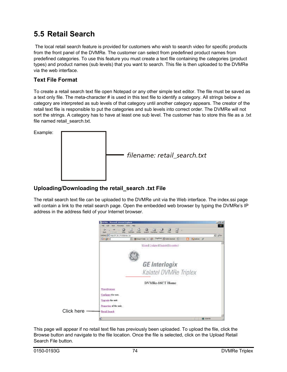5 retail search, Filename: retail_search.txt | GE Security DVMRe Triplex 0150-0193G User Manual | Page 74 / 94