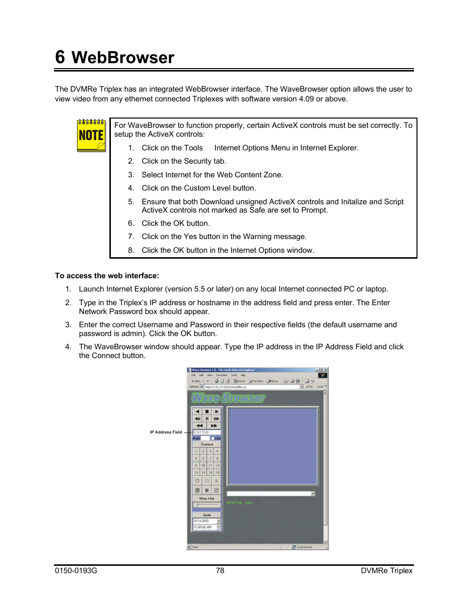 Webbrowser | GE Security DVMRe Triplex 0150-0193G User Manual | Page 78 / 94