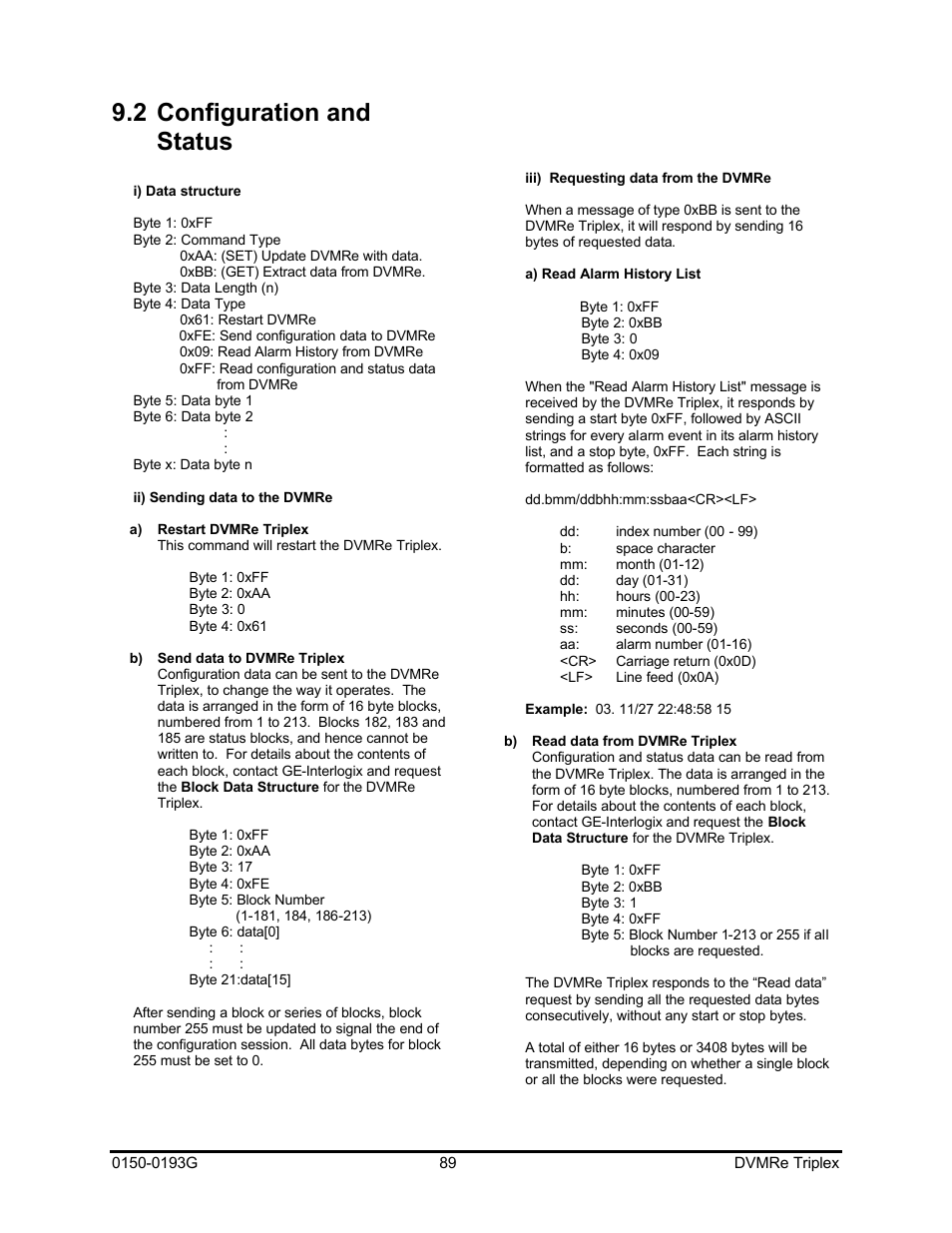 2 configuration and status | GE Security DVMRe Triplex 0150-0193G User Manual | Page 89 / 94