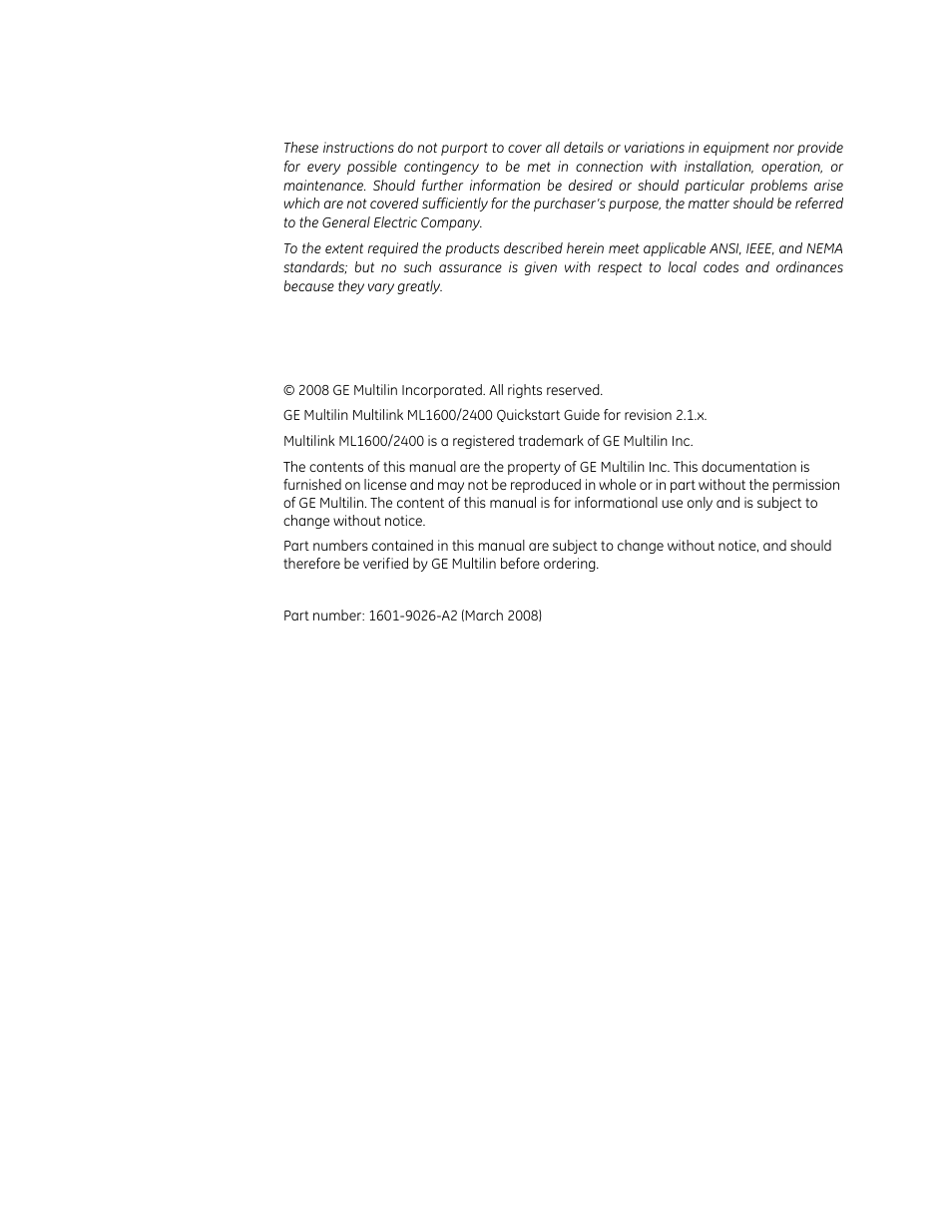 GE ML2400 User Manual | Page 2 / 62