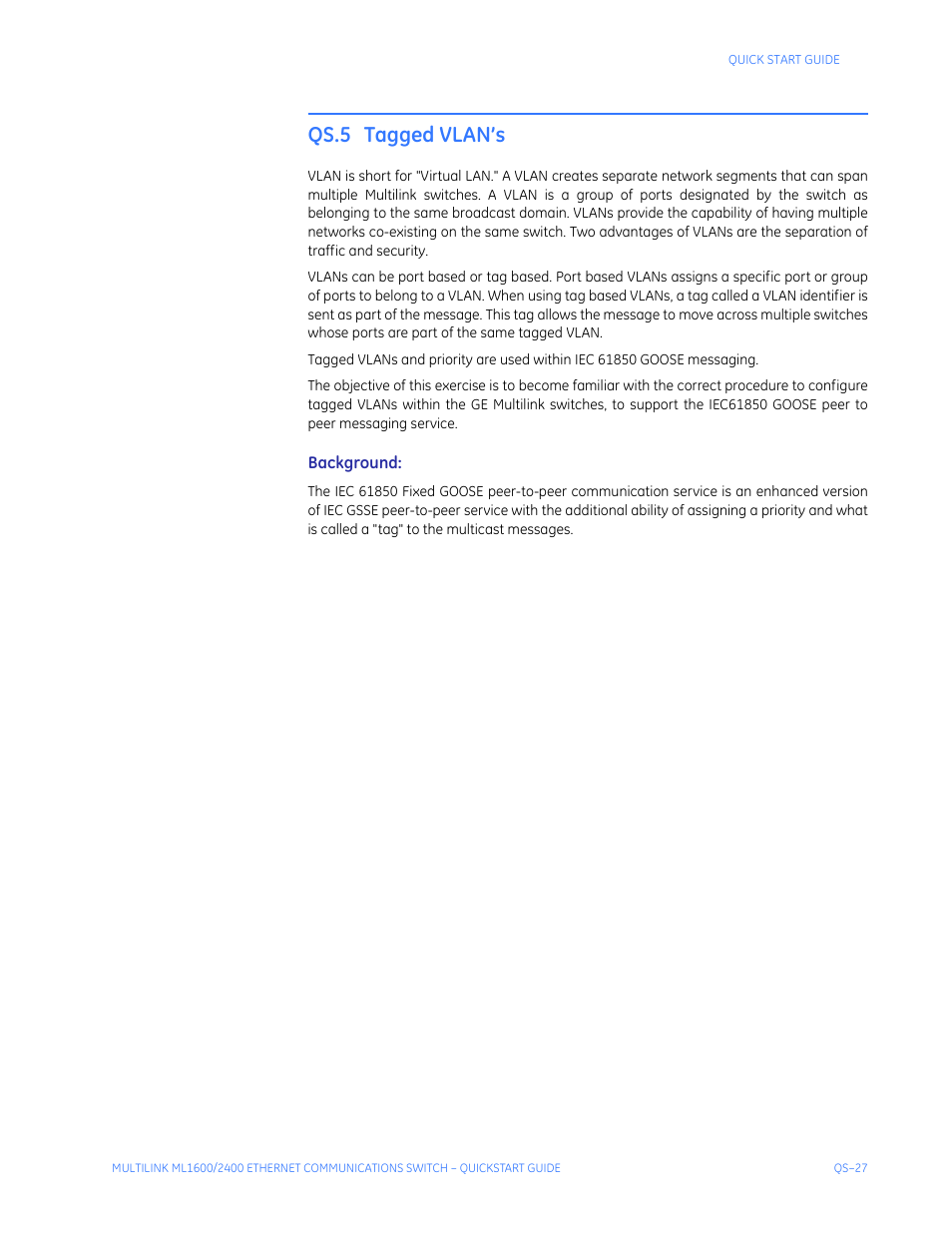 Qs.5 tagged vlan’s | GE ML2400 User Manual | Page 31 / 62