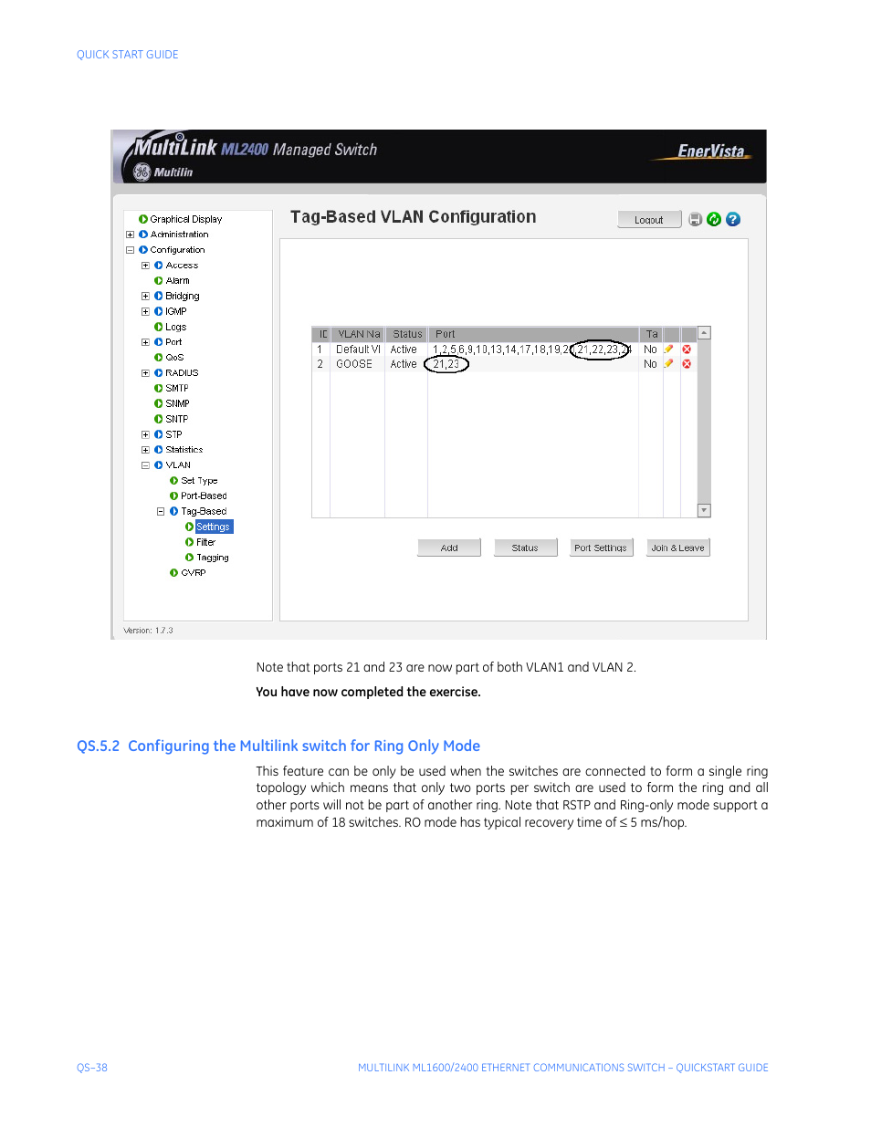 Onfiguring, Ultilink, Switch | Qs-38 | GE ML2400 User Manual | Page 42 / 62
