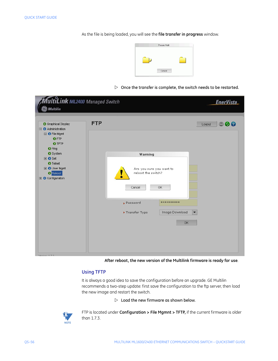 Using tftp | GE ML2400 User Manual | Page 60 / 62
