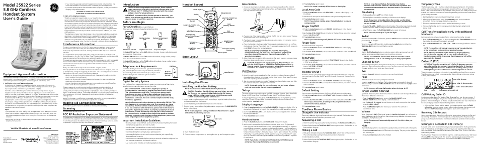 GE 25922 User Manual | 2 pages