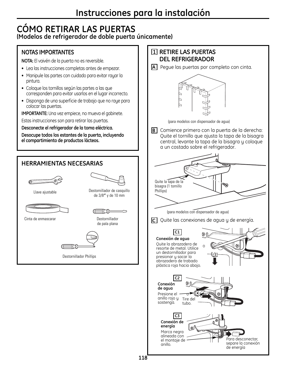 Retire las puertas del refrigerador | GE 200D9366P019 User Manual | Page 118 / 136