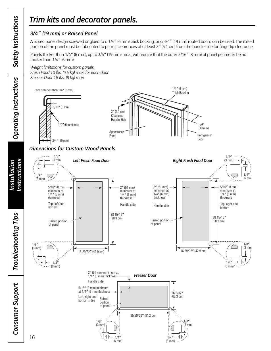 Trim kits and decorator panels | GE 200D9366P019 User Manual | Page 16 / 136