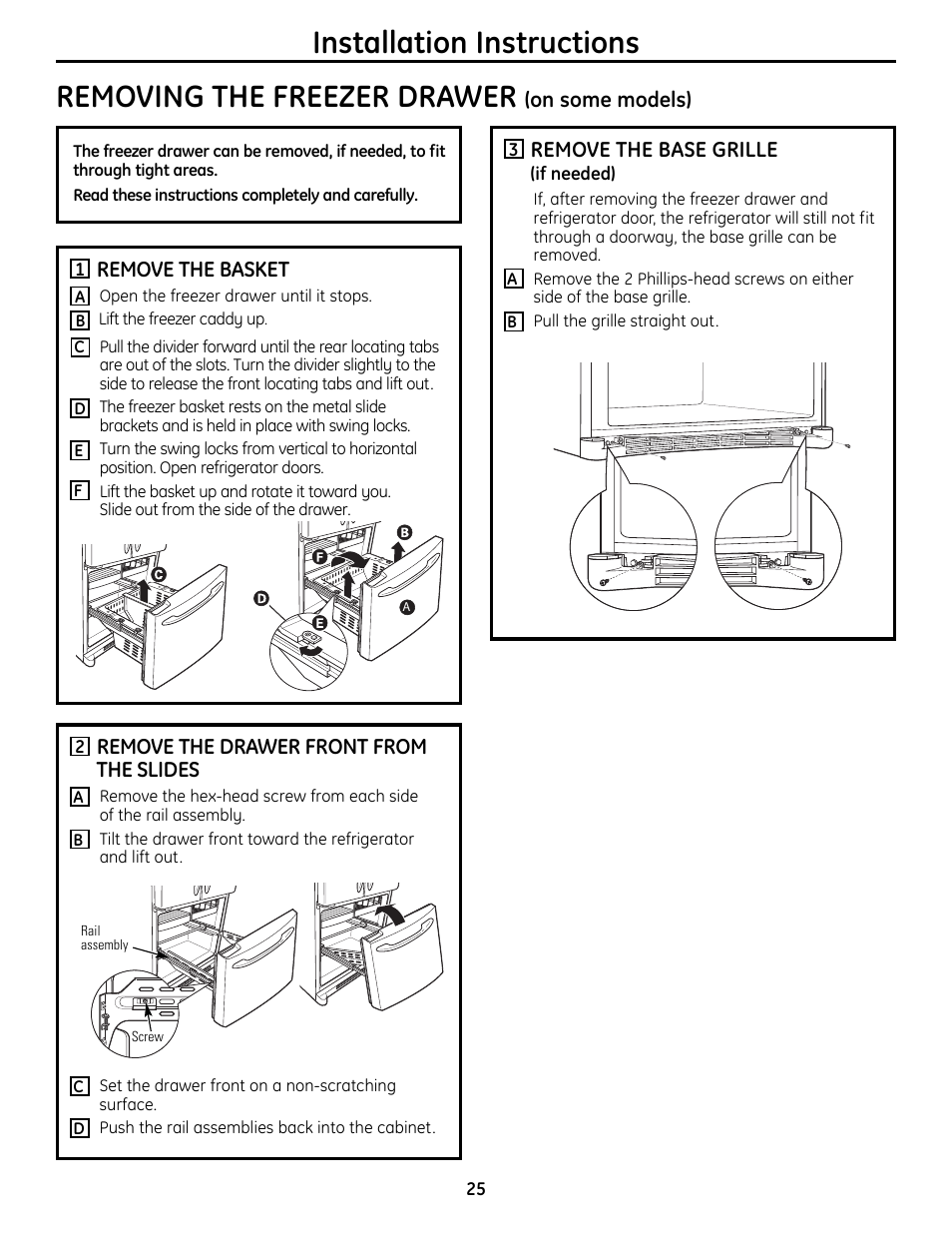 Removing and replacing the, Freezer drawer , 26 | GE 200D9366P019 User Manual | Page 25 / 136