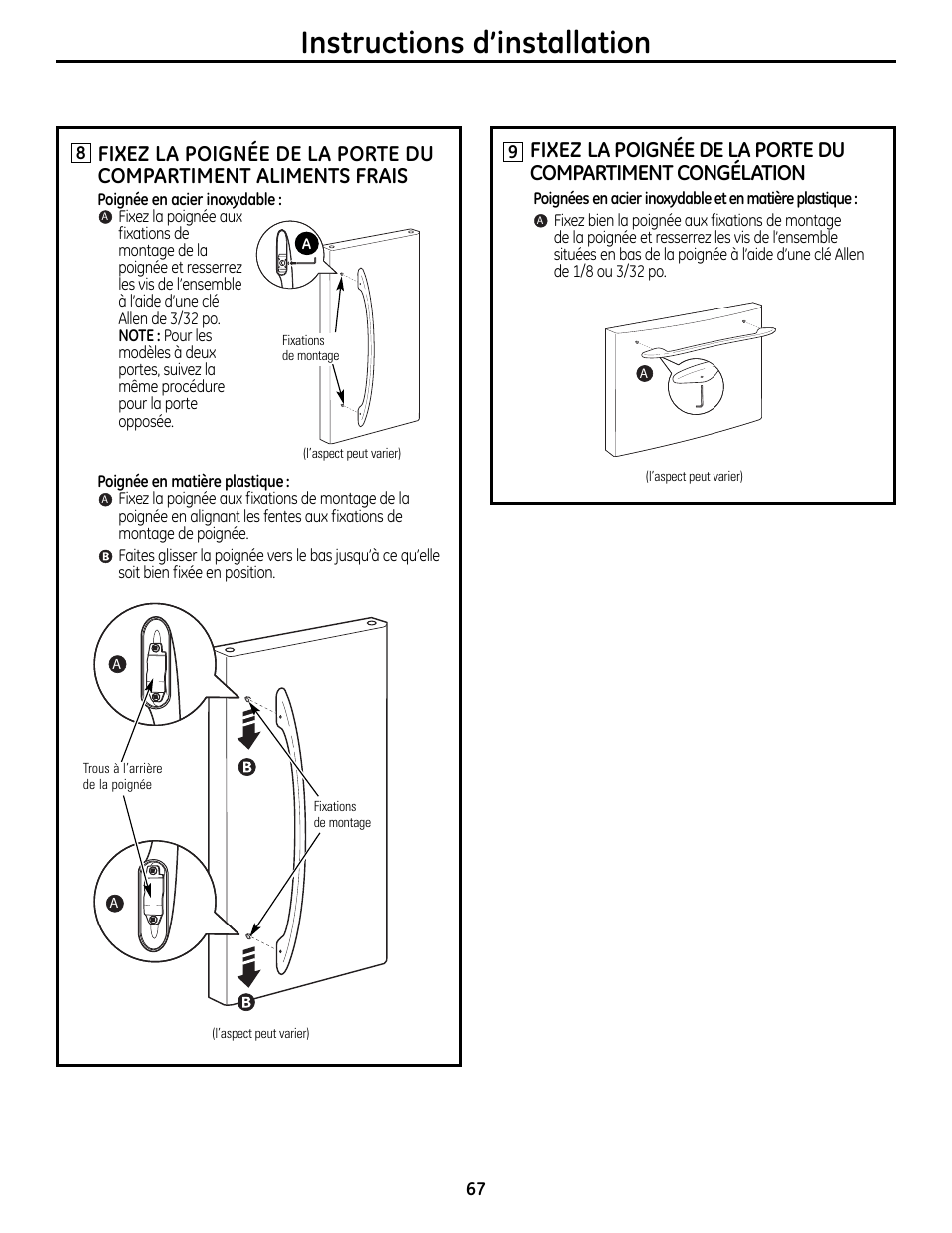 Instructions d’installation | GE 200D9366P019 User Manual | Page 67 / 136