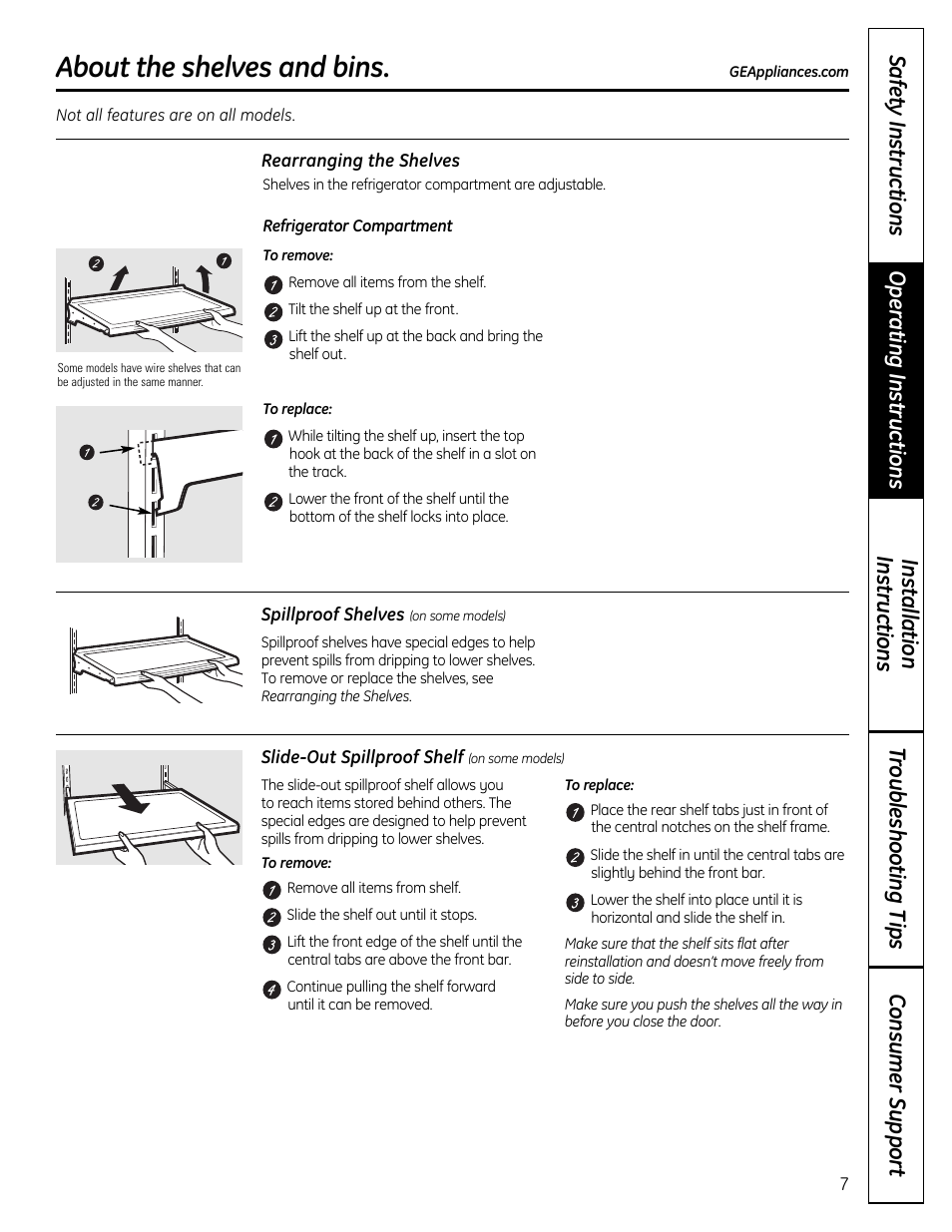 Shelves and bins , 8, About the shelves and bins | GE 200D9366P019 User Manual | Page 7 / 136