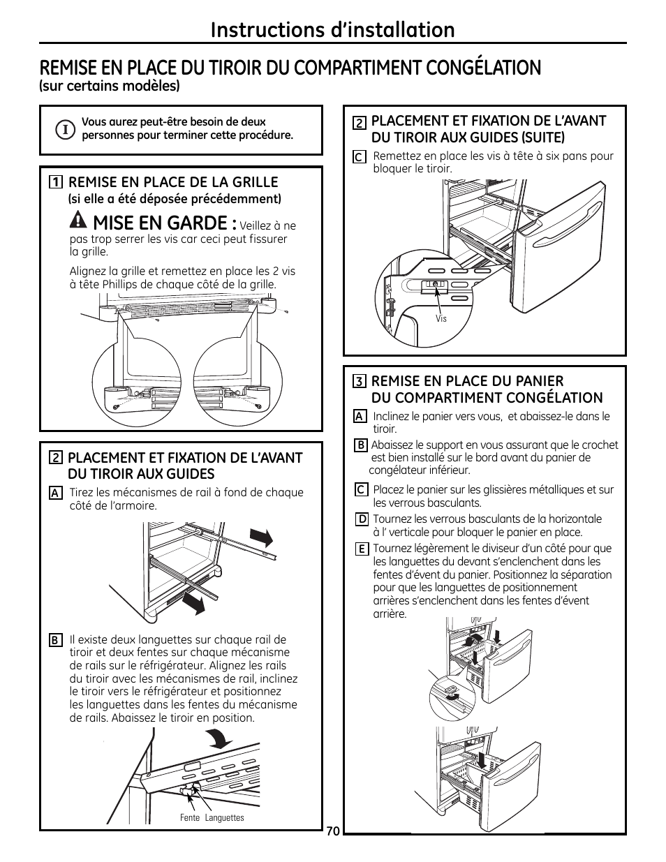 Mise en garde | GE 200D9366P019 User Manual | Page 70 / 136