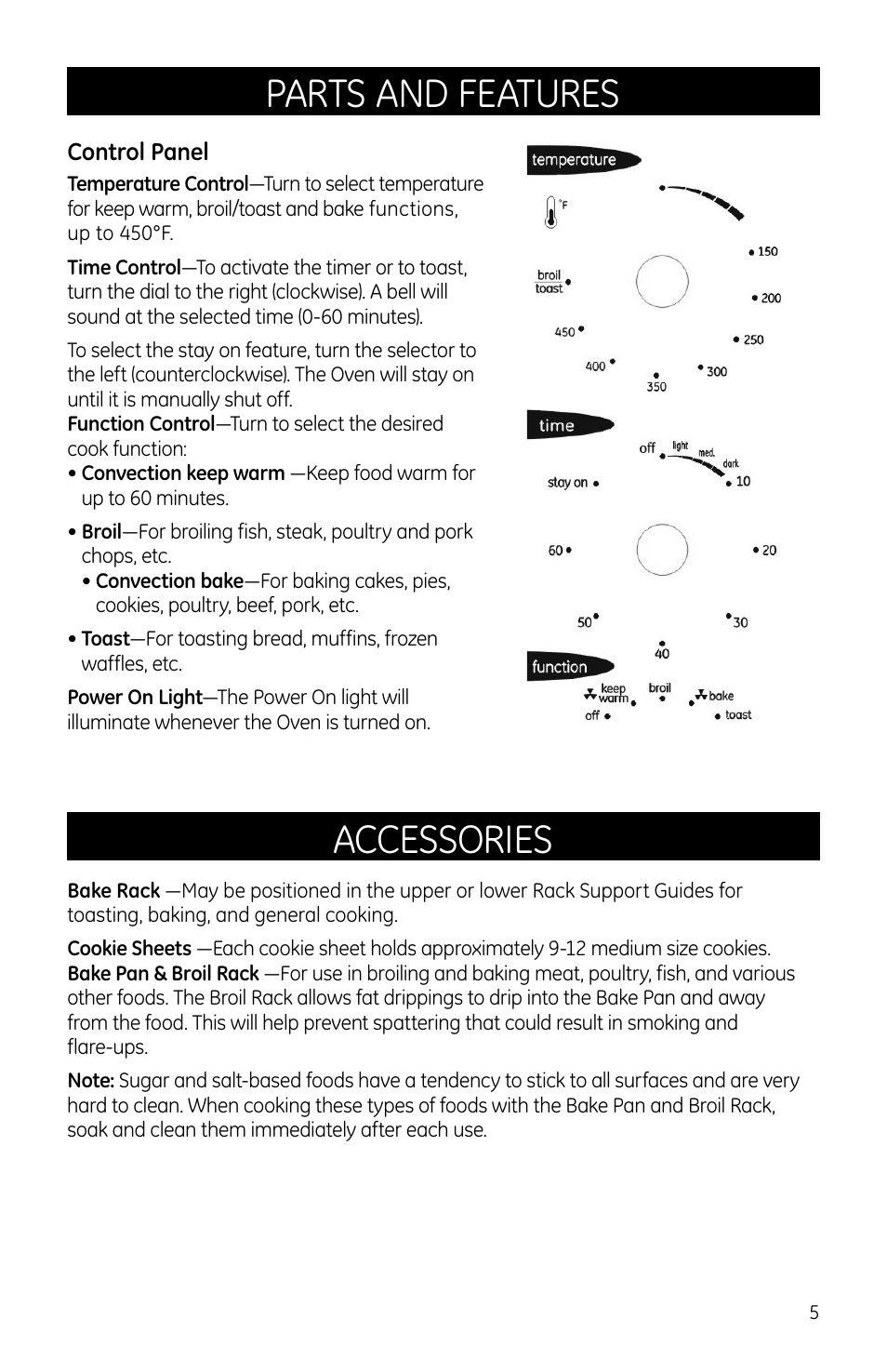 Parts and features, Accessories | GE 681131690706 User Manual | Page 5 / 8