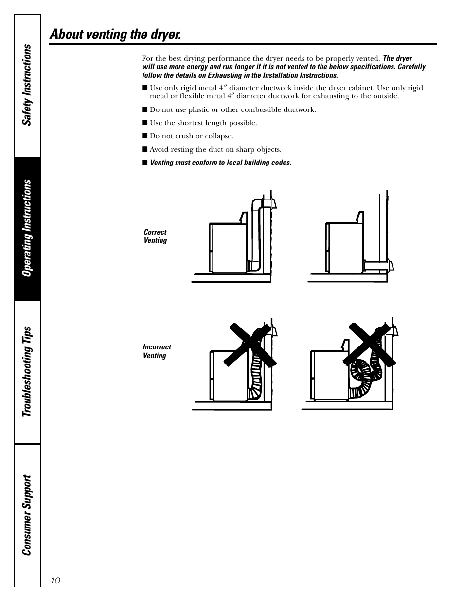 Venting the dryer, About venting the dryer | GE DBB5000 User Manual | Page 10 / 16