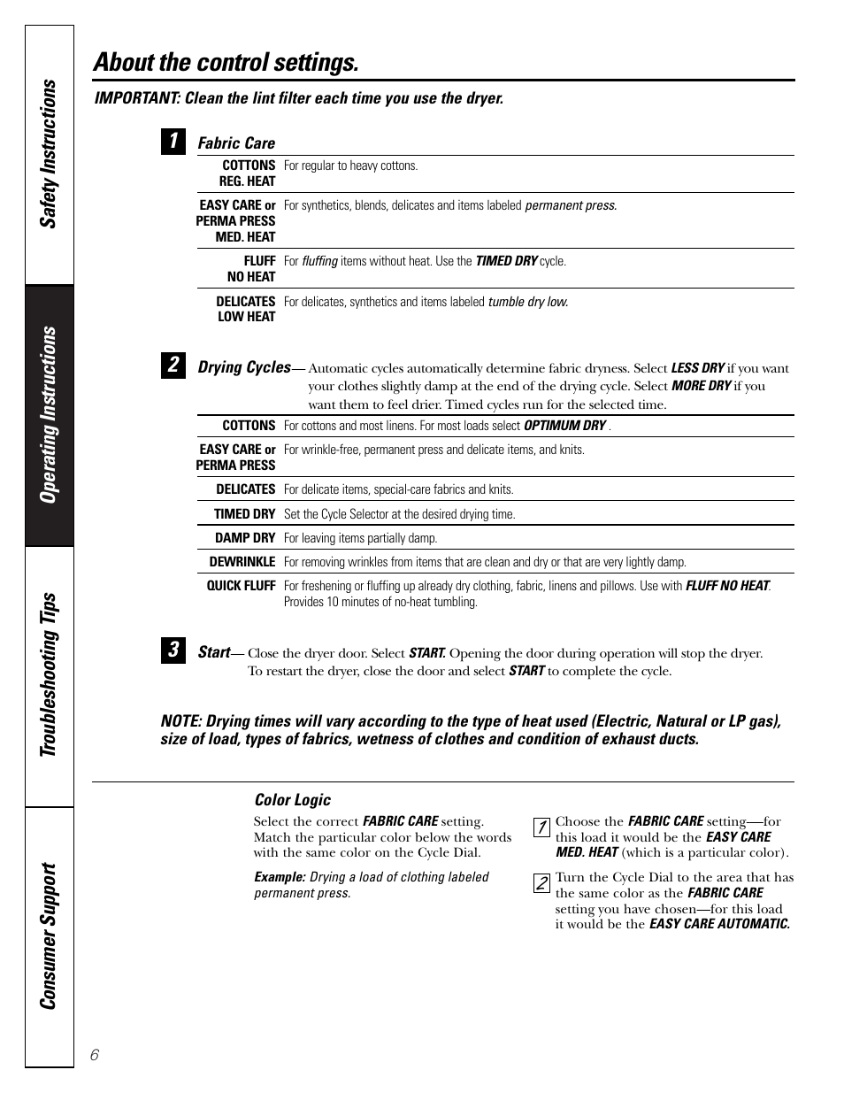 Control settings, About the control settings | GE DBB5000 User Manual | Page 6 / 16