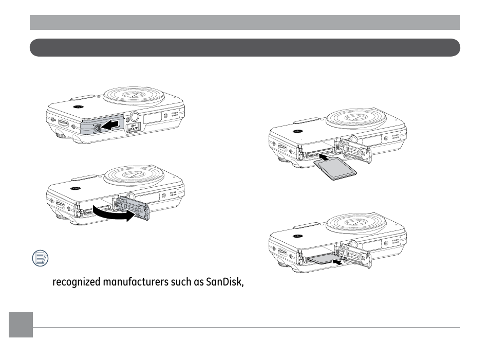 Inserting an optional sd/sdhc card | GE E1035 User Manual | Page 24 / 106