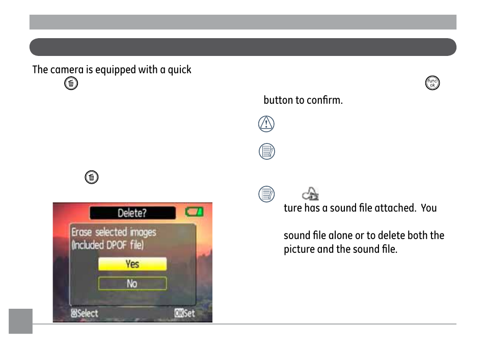 Using the delete button | GE E1035 User Manual | Page 56 / 106